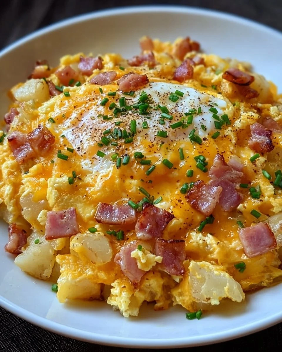 Cheesy Potato Egg Scramble