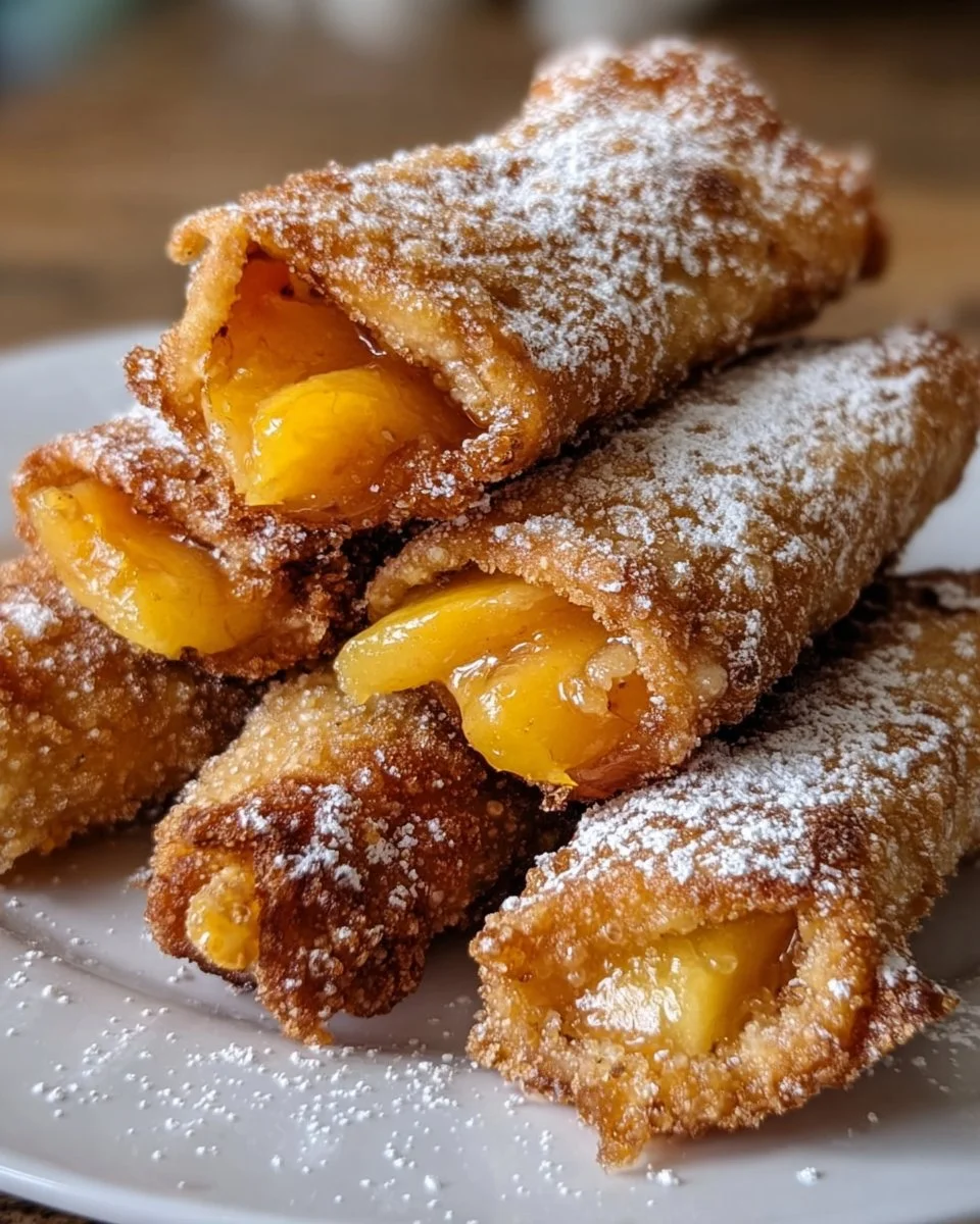 Crispy Peach Cobbler Egg Rolls