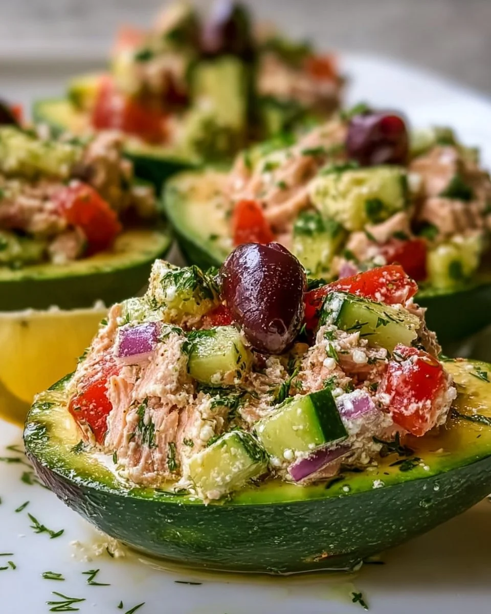 Mediterranean Tuna Salad Stuffed Avocados