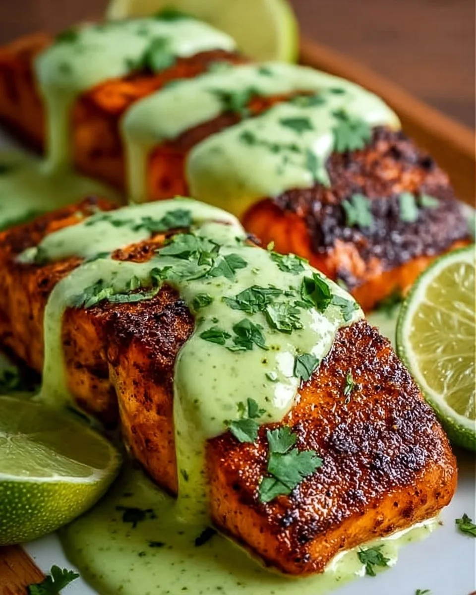 Baked Cajun Salmon with Creamy Avocado Lime Sauce