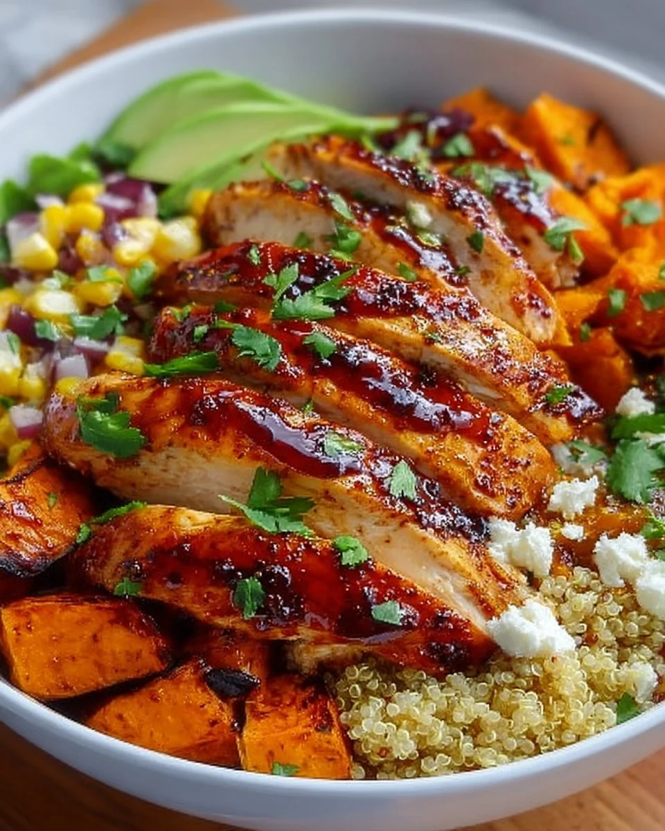 BBQ Chicken &amp; Roasted Sweet Potato Bowls