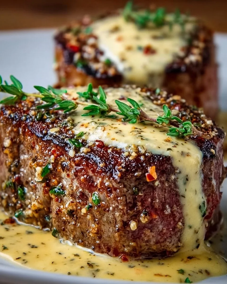 Filet Mignon with Creamy Mustard and Parmesan Sauce