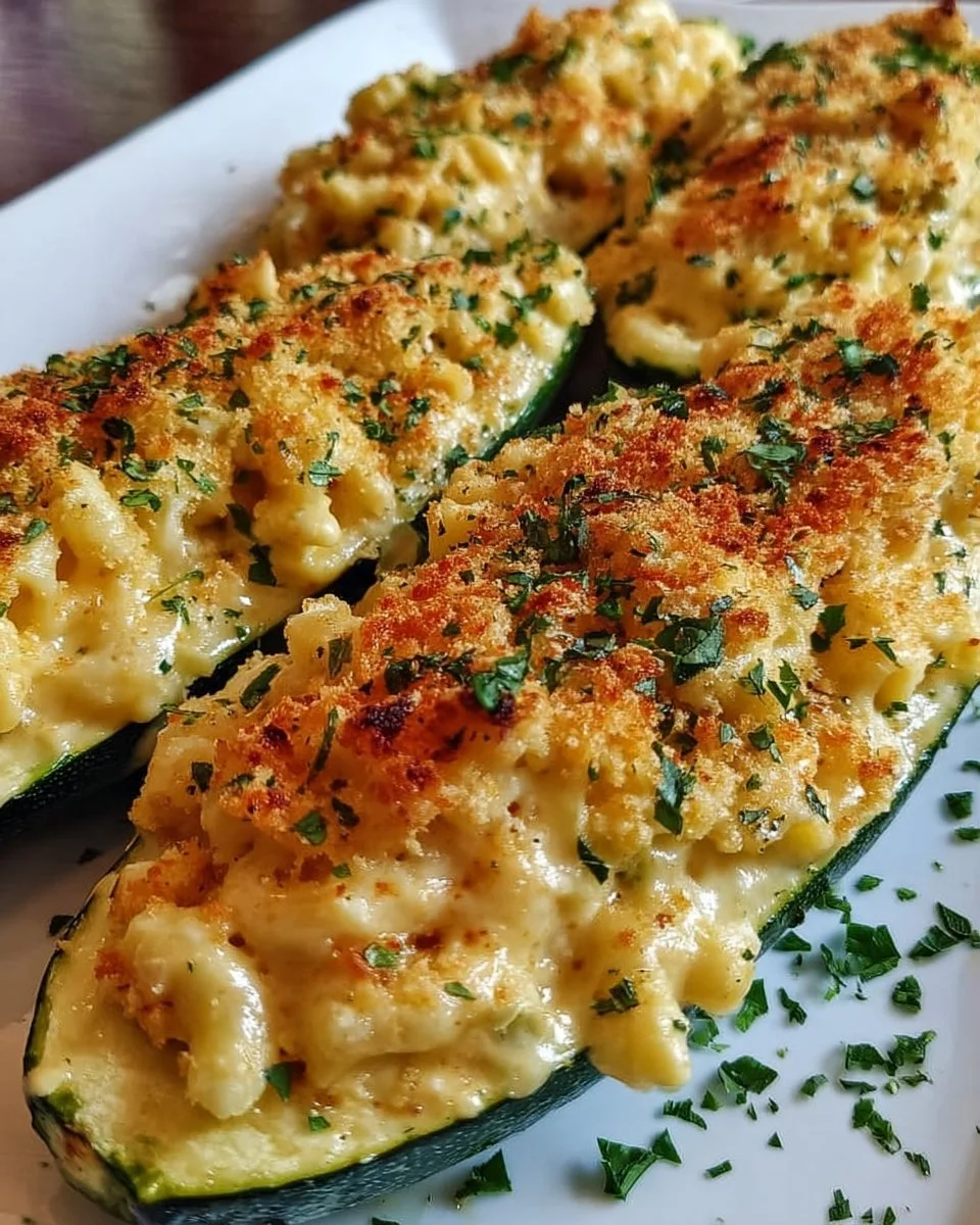 Mac &amp; Cheese Stuffed Zucchini