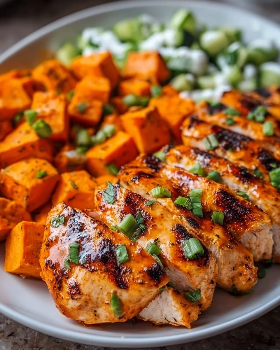 Sheet Pan Buffalo Chicken &amp; Sweet Potato Bowl