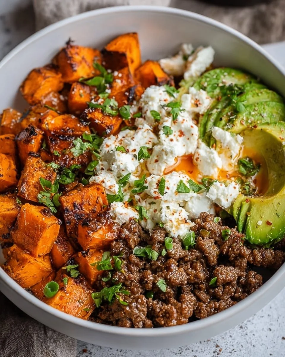 Sweet Potato Beef Bowl with Hot Honey and Cottage Cheese Recipe (Viral TikTok Recipe!)
