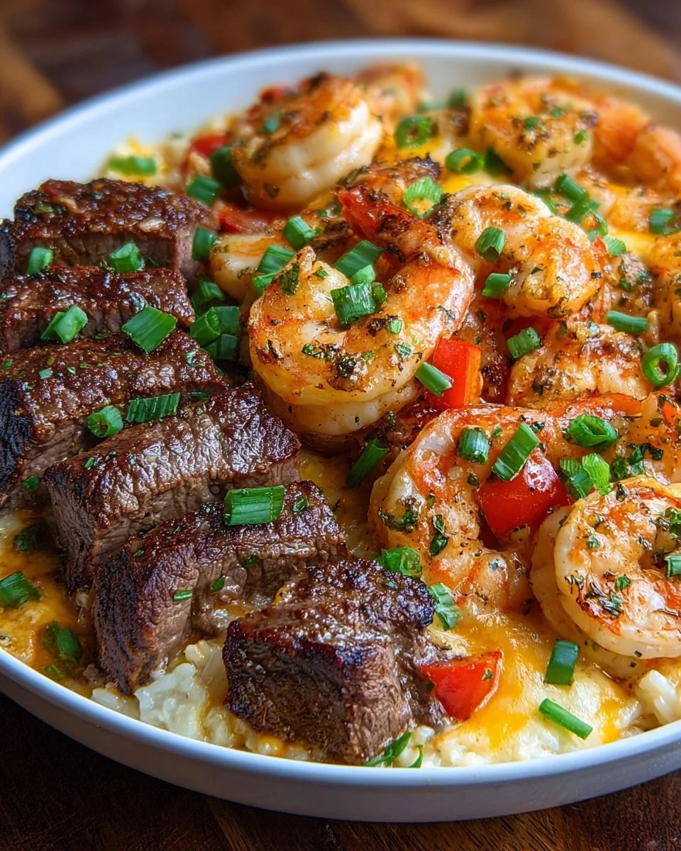 Cheesy Steak &amp; Shrimp Skillet Bowl