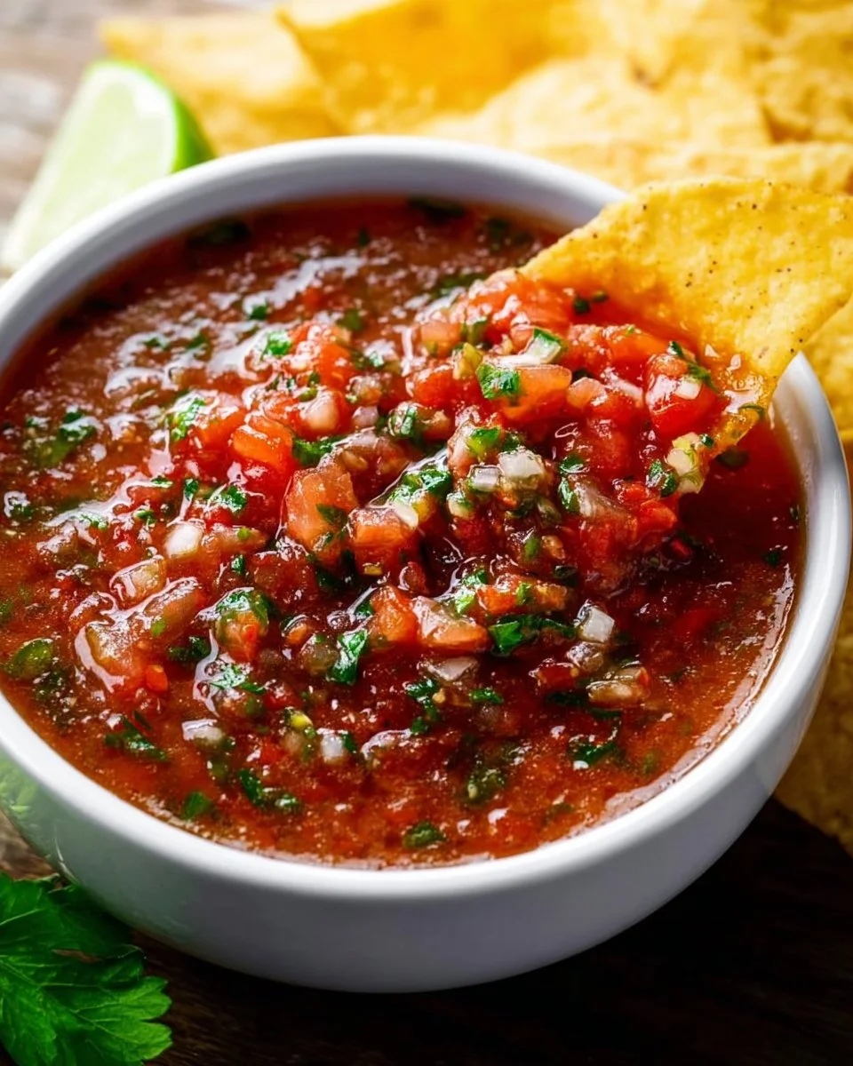 Bowl of homemade salsa made with fresh tomatoes, onions, and cilantro.