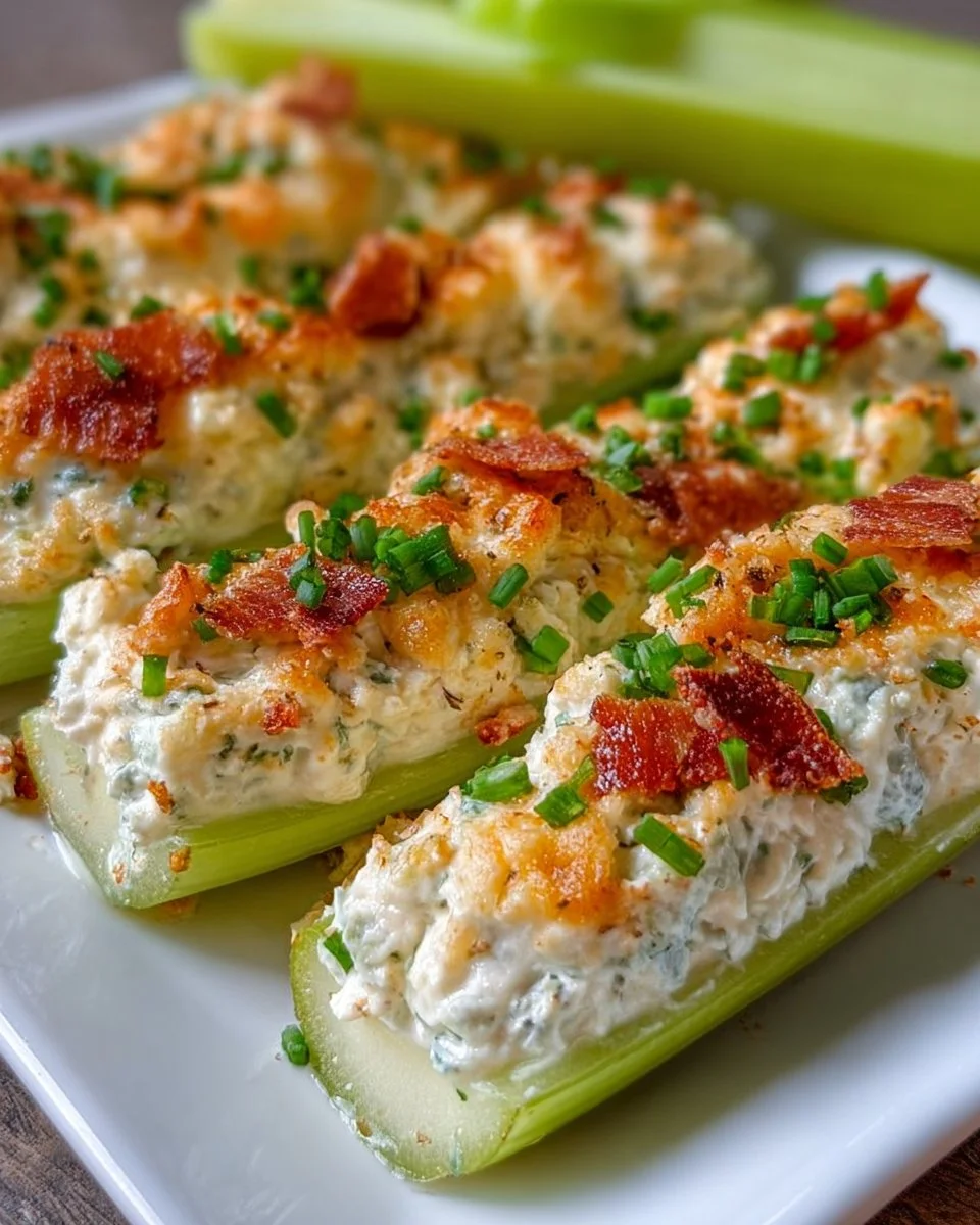 Delicious stuffed celery filled with flavorful ingredients and garnished beautifully