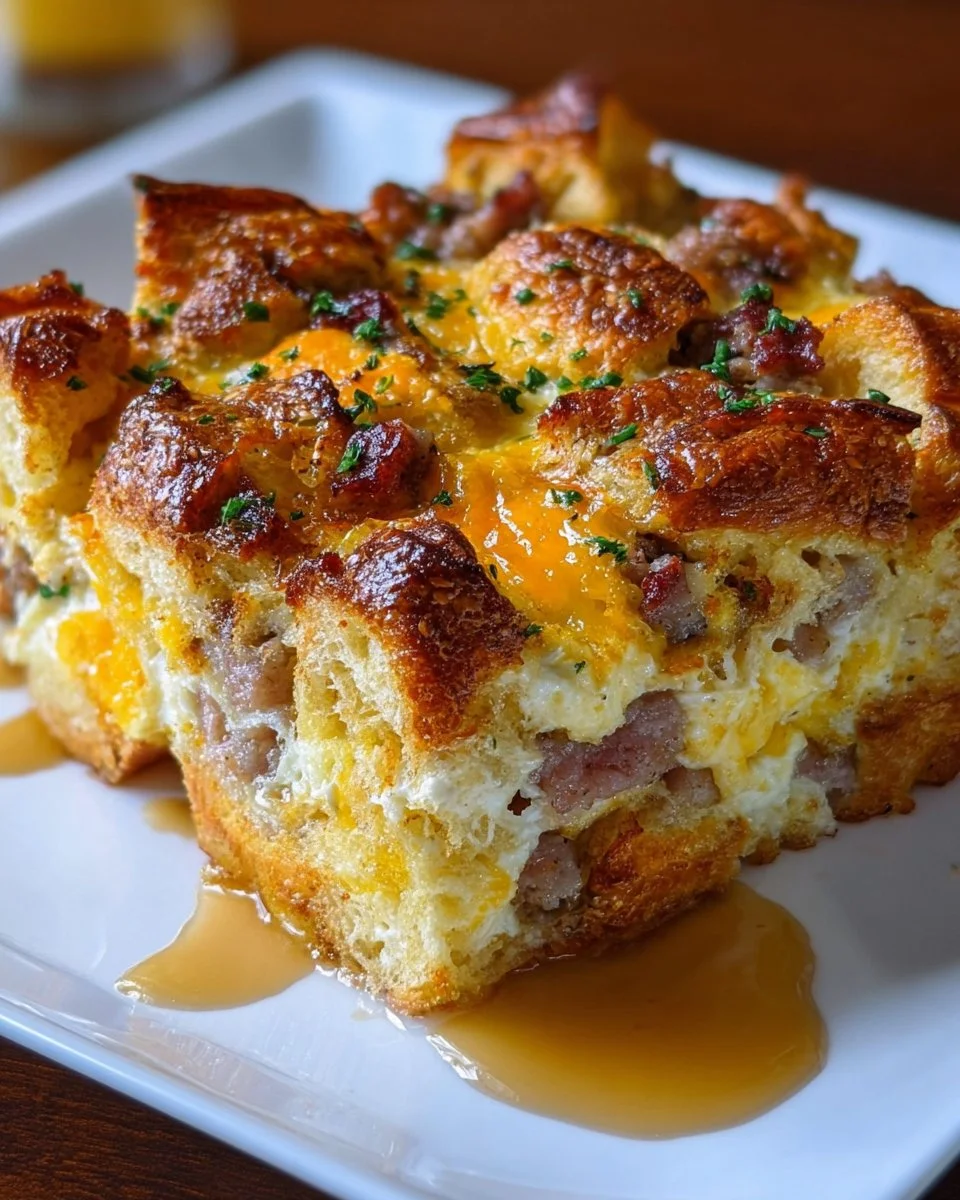 Overnight Croissant Breakfast Casserole Bake