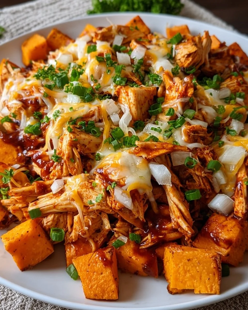 Sweet Potato Skillet with BBQ Chicken &amp; Cheese