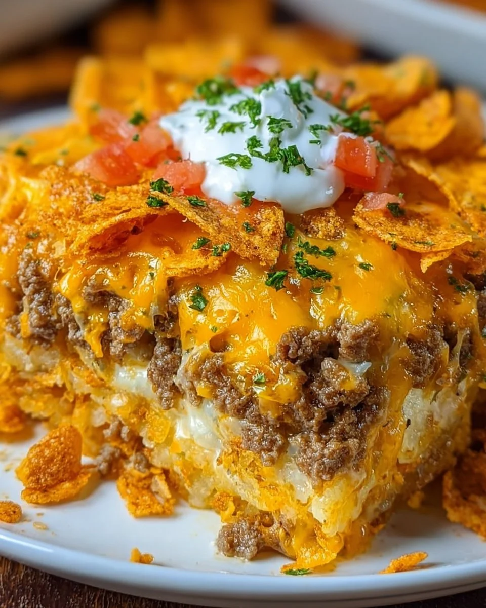 Cheesy Hashbrown Dorito Casserole
