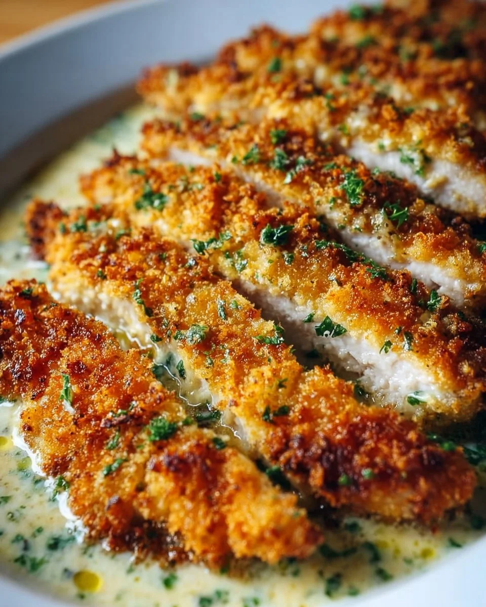 Crispy Parmesan Chicken with Creamy Garlic Sauce